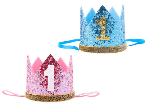1st Birthday Glitter Crown Hat (click for colors)
