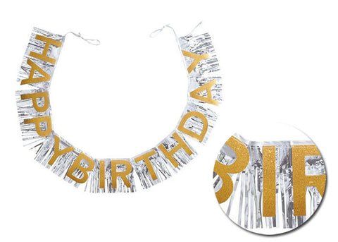 Gold and Silver Fringe Birthday Banner