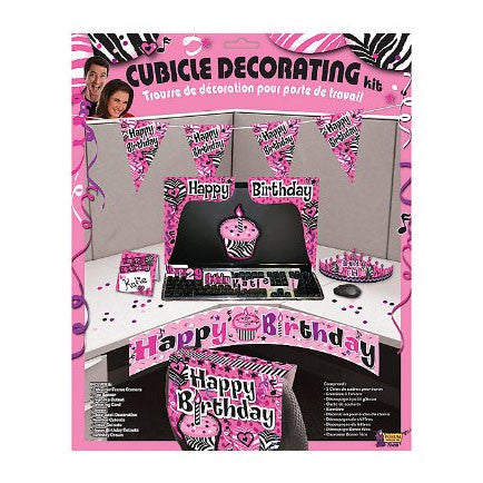 Pink Zebra Birthday Cubicle Decorating Kit