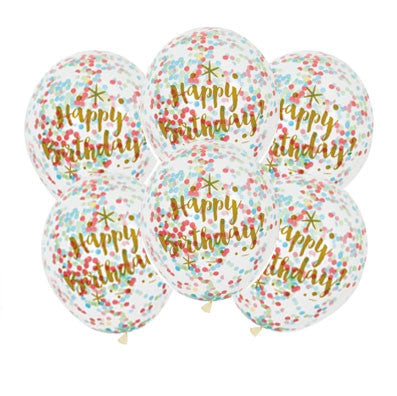 Happy Birthday Brights Clear Confetti Latex Balloons