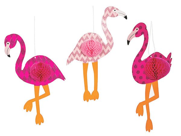 Boao 4-Pack Flamingo Honeycomb Decorations - 21 Inch Pink Tropical Party Hanging Decor