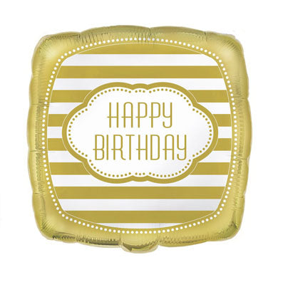 Gold Stripes Happy Birthday Foil Balloon