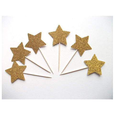 Glitter Gold Star picks (20 ct)