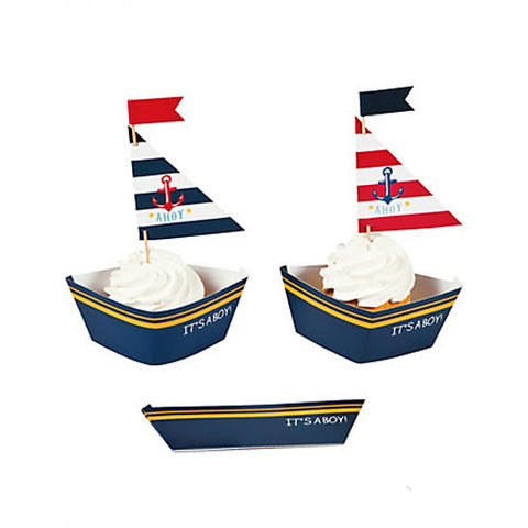 Nautical Baby Shower Cupcake Wraps and Picks