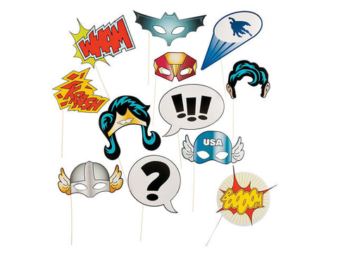 12-pc Superhero Party Photo Booth prop sticks